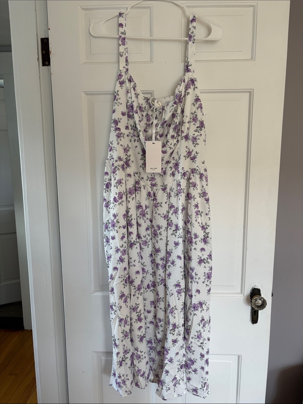 Grace Karin White Floral Midi Sundress with Purple Print